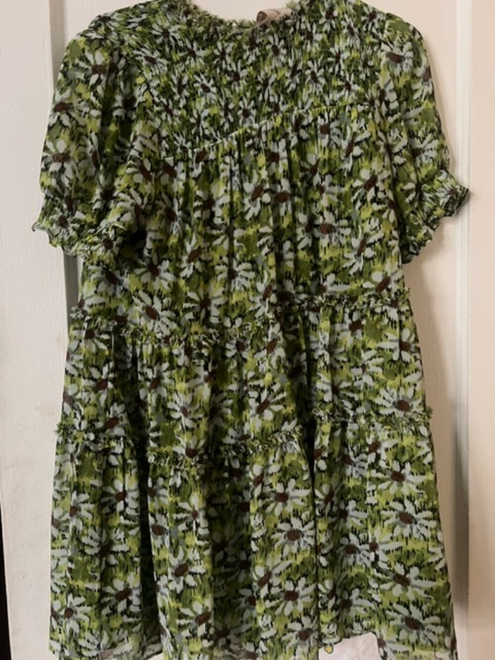 cinq à sept Rika Green Smocked Dress, Size 12 (could fit smaller sizes)